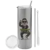 Tumbler stainless steel Silver 600ml, with metal straw & cleaning brush