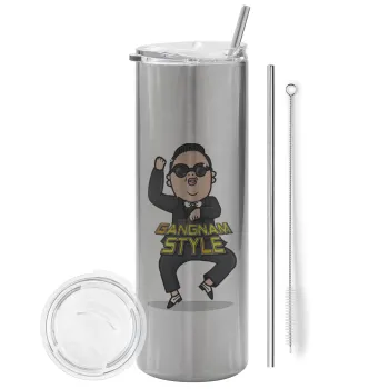 PSY - GANGNAM STYLE, Tumbler stainless steel Silver 600ml, with metal straw & cleaning brush