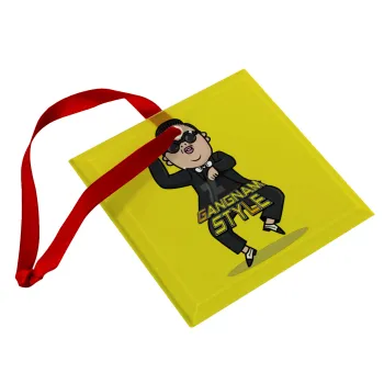PSY - GANGNAM STYLE, Στολίδι Χριστουγεννιάτικο στολίδι γυάλινο τετράγωνο 9x9cm