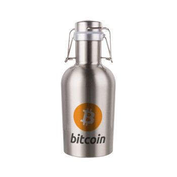 Bitcoin, Μεταλλικό παγούρι Inox (Stainless steel) με καπάκι ασφαλείας 1L