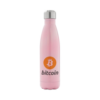 Bitcoin, Μεταλλικό παγούρι θερμός Ροζ Ιριδίζον (Stainless steel), διπλού τοιχώματος, 500ml