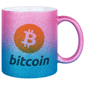 Bitcoin, Κούπα Χρυσή/Μπλε Glitter, κεραμική, 330ml