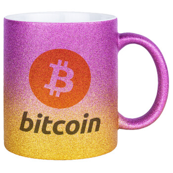 Bitcoin, Κούπα Χρυσή/Ροζ Glitter, κεραμική, 330ml