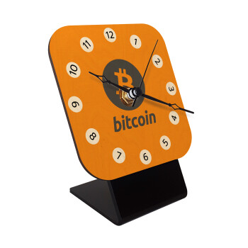 Bitcoin, Quartz Table clock in natural wood (10cm)