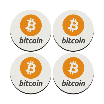 Bitcoin, ΣΕΤ 4 Σουβέρ ξύλινα στρογγυλά (9cm)