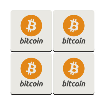 Bitcoin, ΣΕΤ 4 Σουβέρ ξύλινα τετράγωνα (9cm)