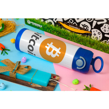 Bitcoin, Πασχαλινή Λαμπάδα με Παιδικό παγούρι θερμό, ανοξείδωτο, με καλαμάκι ασφαλείας, ΜΠΛΕ (500ml)
