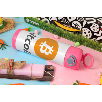 Bitcoin, Easter candle, Childrens hot water bottle, stainless steel, with safety straw, PINK (500ml)