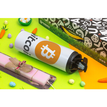 Bitcoin, Easter candle,Travel Tumbler 2 Lids, with metal straw & cleaning brush & aromatic flat candle (30cm) (PINK)