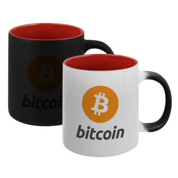 Bitcoin, Κούπα Μαγική εσωτερικό κόκκινο, κεραμική, 330ml που αλλάζει χρώμα με το ζεστό ρόφημα (1 τεμάχιο)