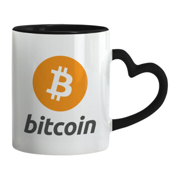 Bitcoin, Κούπα καρδιά χερούλι μαύρη, κεραμική, 330ml
