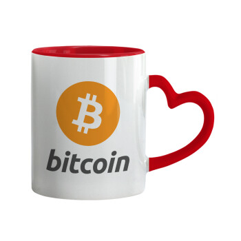 Bitcoin, Κούπα καρδιά χερούλι κόκκινη, κεραμική, 330ml