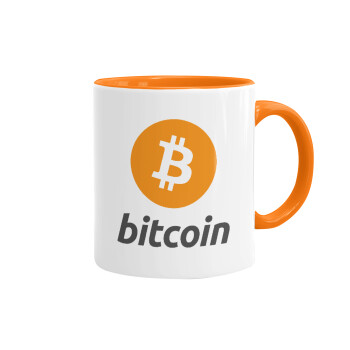 Bitcoin, Κούπα χρωματιστή πορτοκαλί, κεραμική, 330ml
