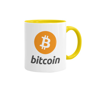 Bitcoin, Κούπα χρωματιστή κίτρινη, κεραμική, 330ml