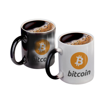 Bitcoin, Color changing magic Mug, ceramic, 330ml when adding hot liquid inside, the black colour desappears (1 pcs)