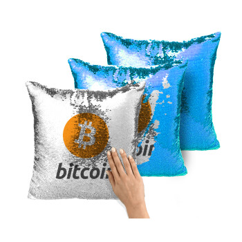 Bitcoin, Μαξιλάρι καναπέ Μαγικό Μπλε με πούλιες 40x40cm περιέχεται το γέμισμα