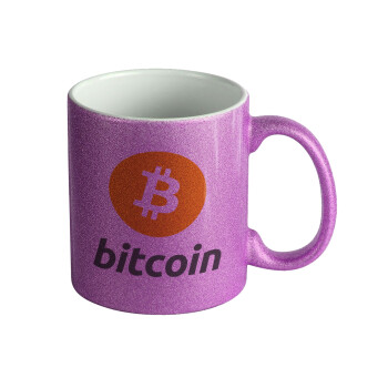 Bitcoin, Κούπα Μωβ Glitter που γυαλίζει, κεραμική, 330ml