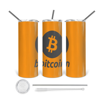 Bitcoin, 360 Eco friendly stainless steel tumbler 600ml, with metal straw & cleaning brush
