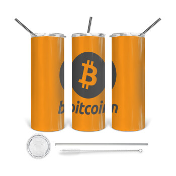 Bitcoin, Tumbler stainless steel 600ml, with metal straw & cleaning brush