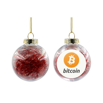 Bitcoin, Transparent Christmas tree ball ornament with red filling 8cm