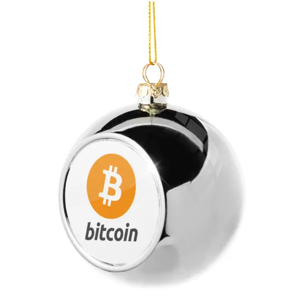 Bitcoin — Στολίδι Χριστουγεννιάτικη μπάλα δένδρου Ασημένια 8cm