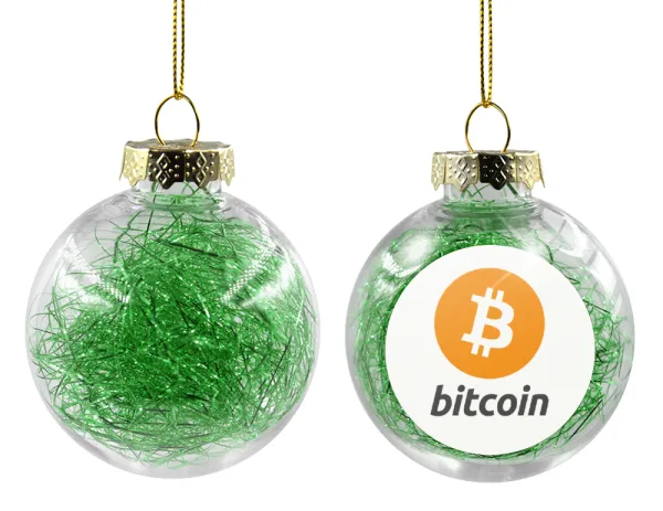 Bitcoin — Στολίδι Χριστουγεννιάτικη μπάλα δένδρου διάφανη με πράσινο γέμισμα 8cm