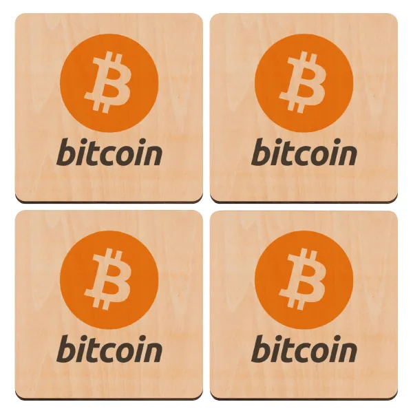 Bitcoin — Set of 4 square plywood coasters (9cm)