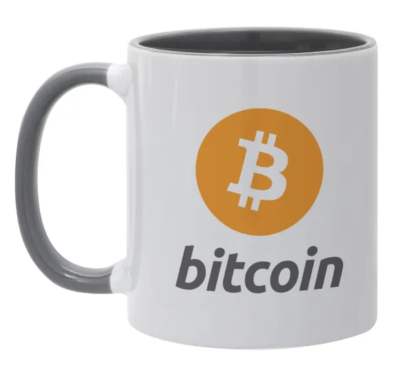 Bitcoin — Κούπα χρωματιστή γκρι, κεραμική, 330ml