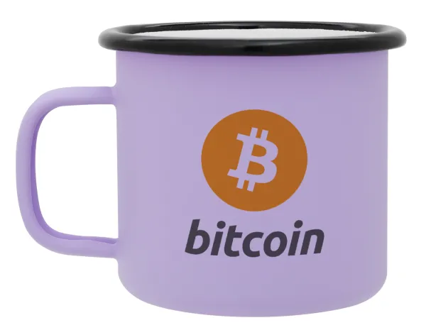 Bitcoin — Metal enamel mug, matte light pastel purple, 360ml