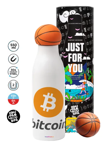 Bitcoin — Μπάλα μπάσκετ μεταλλικό παγούρι θερμός, διπλού τοιχώματος, 550ml