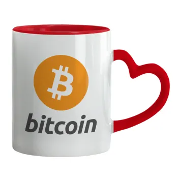 Bitcoin, Mug heart red handle, ceramic, 330ml