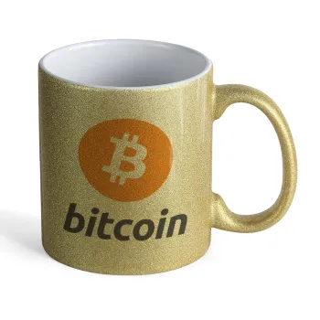 Bitcoin, Κούπα Χρυσή Glitter που γυαλίζει, κεραμική, 330ml