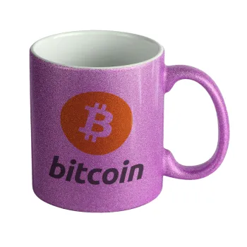 Bitcoin, Κούπα Μωβ Glitter που γυαλίζει, κεραμική, 330ml