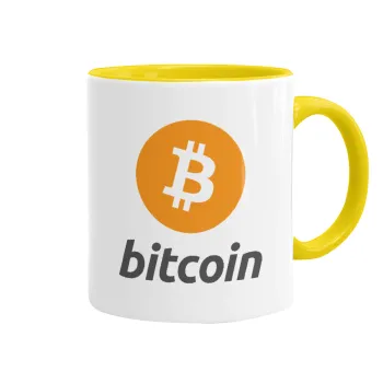 Bitcoin, Κούπα χρωματιστή κίτρινη, κεραμική, 330ml