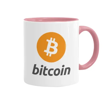 Bitcoin, Κούπα χρωματιστή ροζ, κεραμική, 330ml