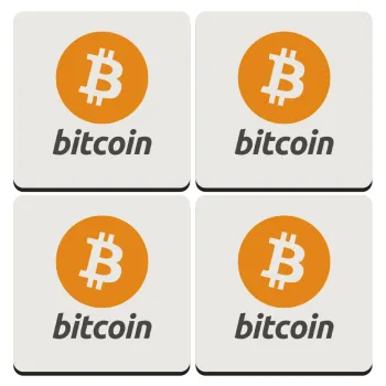 Bitcoin, ΣΕΤ 4 Σουβέρ ξύλινα τετράγωνα (9cm)