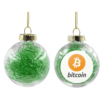 Bitcoin, Transparent Christmas tree ball ornament with green filling 8cm