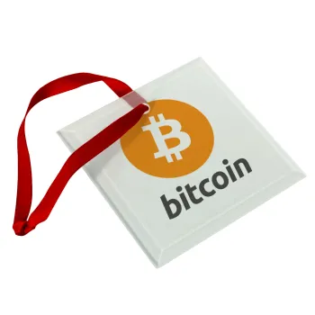 Bitcoin, Christmas ornament, glass square ornament 9x9cm