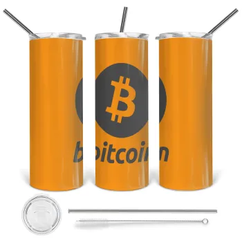 Bitcoin, Tumbler stainless steel 600ml, with metal straw & cleaning brush
