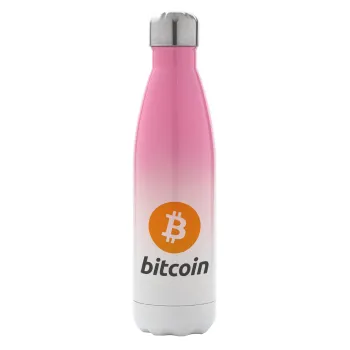 Bitcoin, Metal mug thermos Pink/White (Stainless steel), double wall, 500ml
