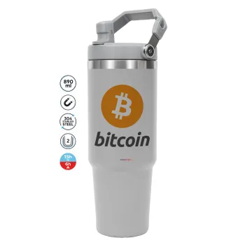 Bitcoin, GREY color, 890ml (30oz) stainless Steel Tumbler with Handle
