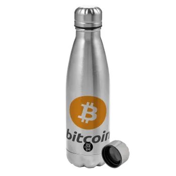 Bitcoin, Metallic water bottle, stainless steel, 750ml