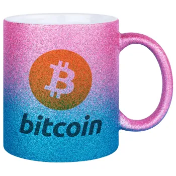 Bitcoin, Κούπα Χρυσή/Μπλε Glitter, κεραμική, 330ml