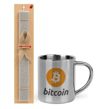 Bitcoin, Easter Set, metallic thermal cup (300ml) & Easter aromatic flat candle (30cm) (GRAY)
