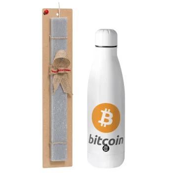 Bitcoin, Easter Set, metallic stainless thermos bottle (500ml) & scented flat Easter candle (30cm) (GRAY)