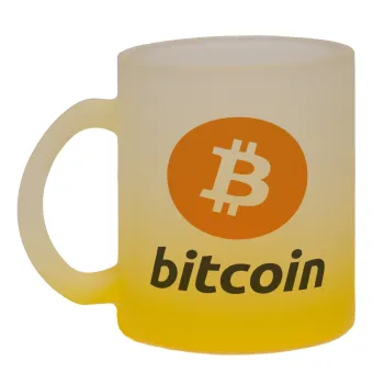 Bitcoin, Κούπα γυάλινη δίχρωμη με βάση το κίτρινο ματ, 330ml
