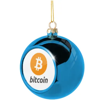 Bitcoin, Blue Christmas tree ball ornament 8cm