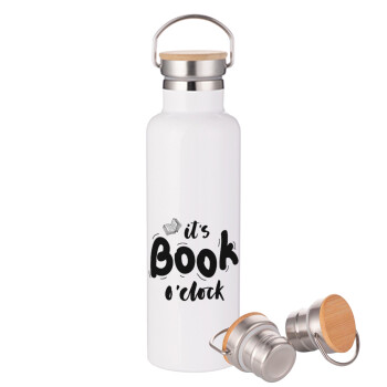 It's Book O'Clock, Stainless steel White with wooden lid (bamboo), double wall, 750ml
