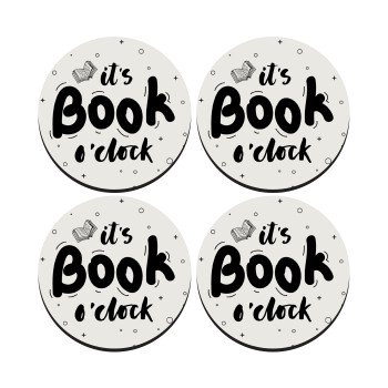 It's Book O'Clock, SET of 4 round wooden coasters (9cm)