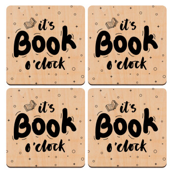 It's Book O'Clock, ΣΕΤ x4 Σουβέρ ξύλινα τετράγωνα plywood (9cm)